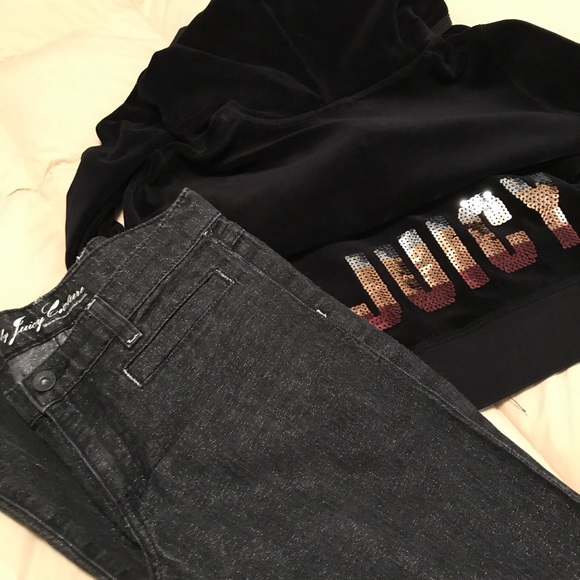 Juicy Couture Girls  Black W/Silver Sparkle Jeans Size 14 - Picture 1 of 8